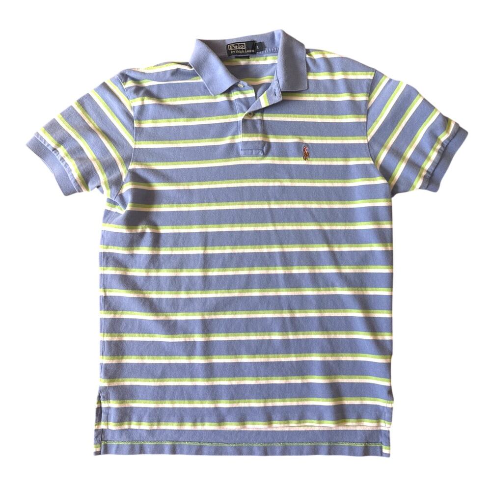 Polo by Ralph Lauren Men's Blue Stripe Cotton Pique Polo Size Large